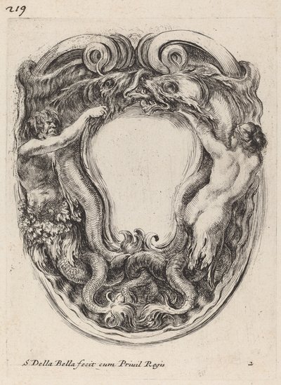 Cartiglio sostenuto da Tritone e Sirena da Stefano della Bella