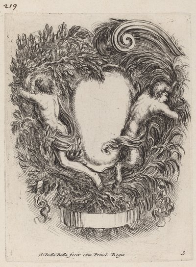 Cartiglio con Apollo e Pan da Stefano della Bella