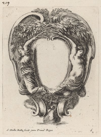 Cartiglio con due ninfe trasformate in alberi, 1647 da Stefano della Bella
