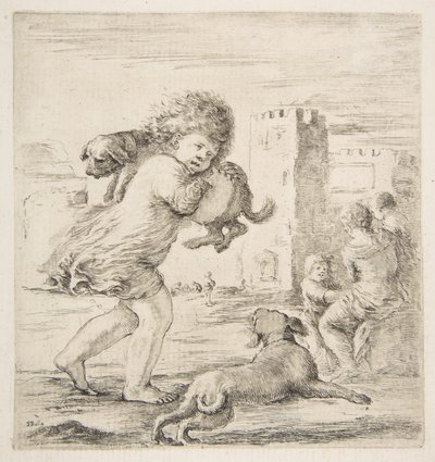 Bambino che porta un cucciolo sulla spalla, ca. 1662 da Stefano della Bella