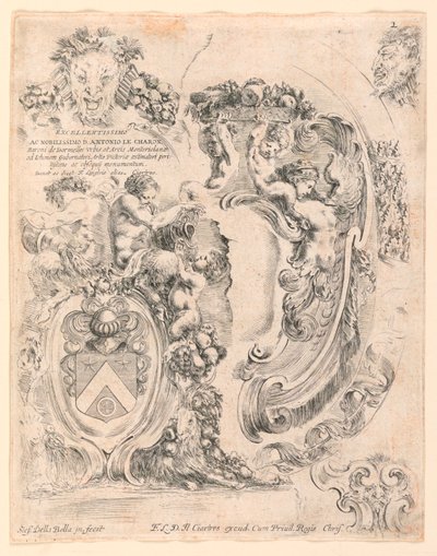 Stemmi e dettagli per stemmi, n. 2 da "Raccolta di varii cappriccii et nove inventioni di cartelle et ornamenti" da Stefano della Bella