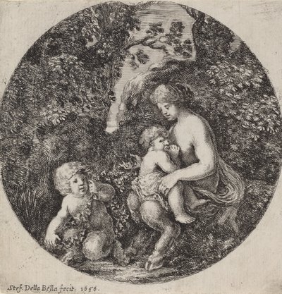 Satiro femmina che allatta un bambino in un paesaggio boscoso, 1656 da Stefano della Bella