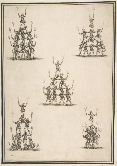 Cinque gruppi di acrobati, 1652 da Stefano della Bella