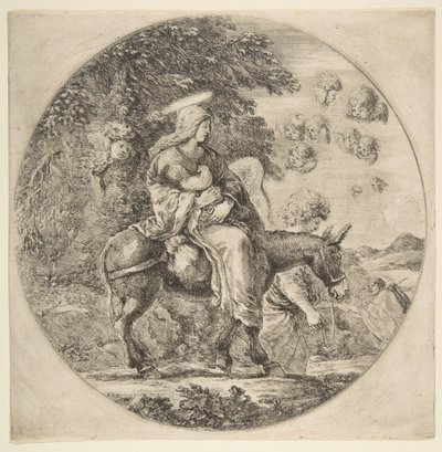 Fuga in Egitto, composizione rotonda da Stefano della Bella