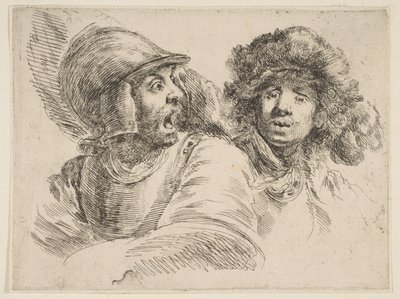 Soldato spaventato e uomo con cappello di pelliccia, ca. 1652 da Stefano della Bella