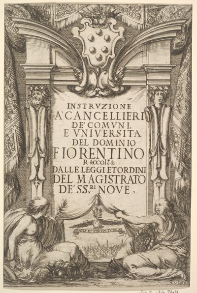 Frontespizio per Istruzioni per Cancellieri: Stemma dei Medici da Stefano della Bella