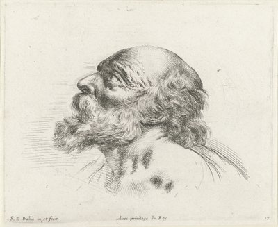 Testa di un vecchio calvo con barba, di profilo a sinistra (possibilmente San Pietro) da Stefano della Bella