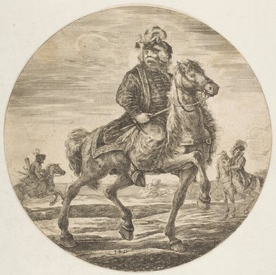 Cavaliere ungherese che cavalca verso destra, altri cavalieri sullo sfondo da Stefano della Bella