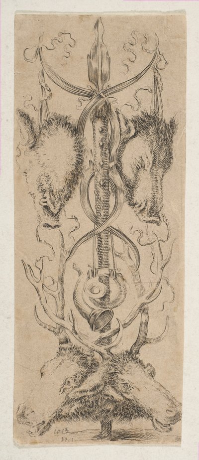 Trofeo di caccia con teste di cervo in basso, ca. 1653 da Stefano della Bella