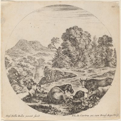 Paesaggio con animali e due pastori seduti, 1646 da Stefano della Bella