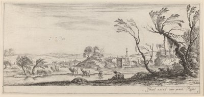 Paesaggio con contadino che si prepara ad attraversare un ruscello, entro il 1647 da Stefano della Bella