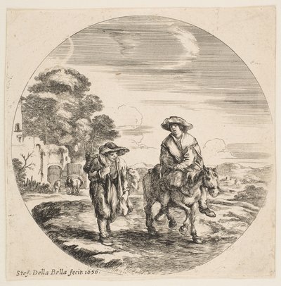 Paesaggio con due contadini, uno a cavallo, da Paesaggi e porti, 1656 da Stefano della Bella