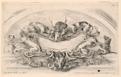 Lunetta con stemmi, n. 13 da "Raccolta di varii cappriccii et nove inventioni di cartelle et ornamenti" da Stefano della Bella