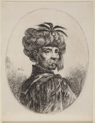 Moro con un turbante ornato di cinque piume da Stefano della Bella