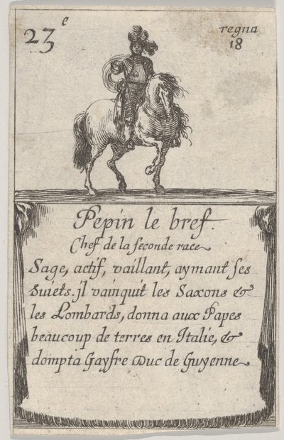 Pepin il breve Capo della seconda razza..., da Gioco dei Re di Francia Jeu des Ro..., 1644 da Stefano della Bella