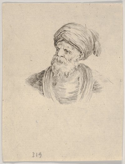 Tavola 12: Busto di un anziano turco con turbante, rivolto verso sinistra, da «Varie teste e figure» da Stefano della Bella