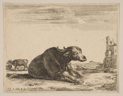 Tavola 13: bufalo sdraiato, da Vari animali Diversi animali, ca. 1641 da Stefano della Bella