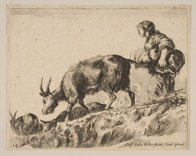 Tavola 14: pastorella che guida le capre, ca. 1641 da Stefano della Bella