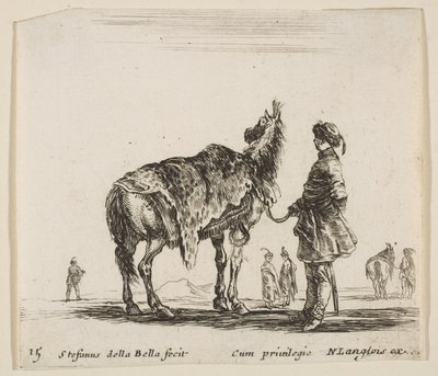 Tavola 15: un nobile polacco, di spalle, che tiene il suo cavallo coperto di pelle di leopardo, ca. 1644-47 da Stefano della Bella