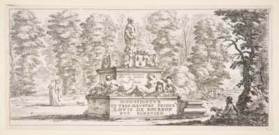 Un monumento con statue e uno stemma al centro, un disegnatore su... da Stefano della Bella