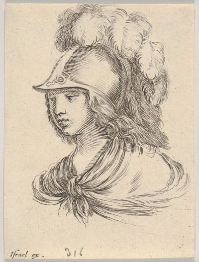 Busto di Minerva, con elmo piumato, guardando verso sinistra, da ..., 1650 da Stefano della Bella