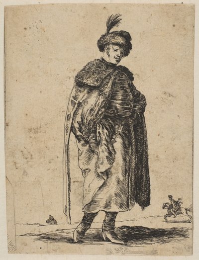 Uomo polacco con baffi che indossa un cappotto di pelliccia e un cappello con una piuma, ca. 1648 da Stefano della Bella