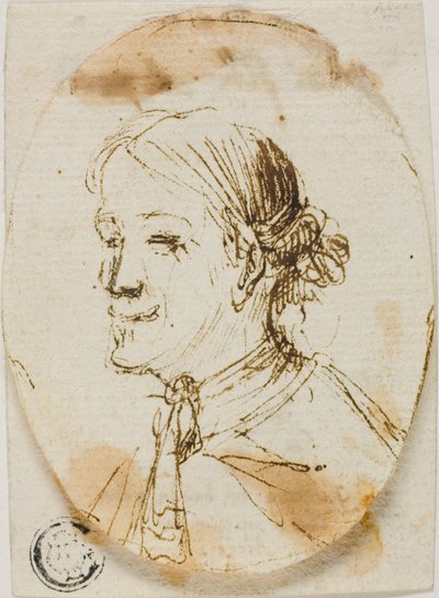 Busto ritratto di uomo con cravatta (recto); schizzo di sella (verso) da Stefano della Bella