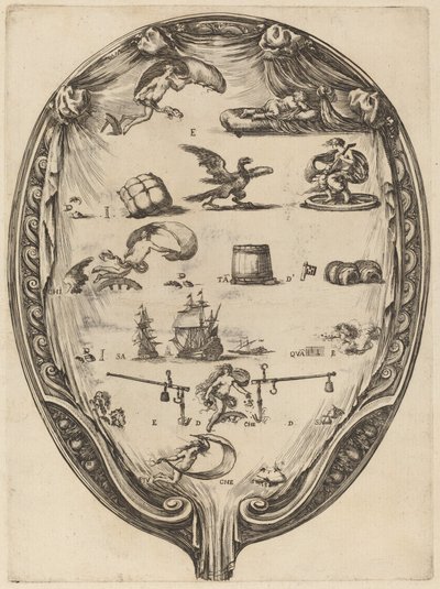 Schermo che raffigura il rebus italiano della fortuna da Stefano della Bella