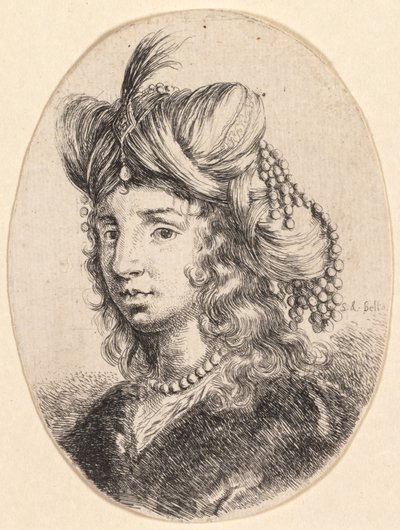 Diversi volti in stile persiano: Ritratto, Sultana con collana di perle e turbante (Plusieurs têtes coiffées à la persienne) da Stefano della Bella