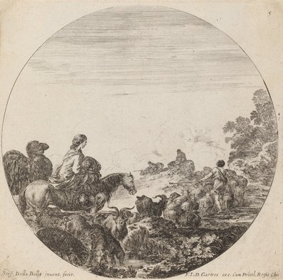 Pastore e gregge con donna e cammello, 1646 da Stefano della Bella