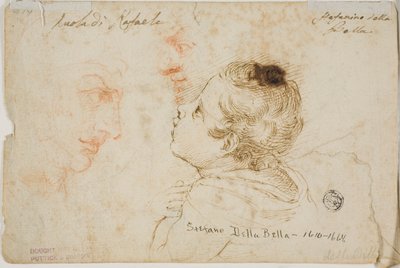 Schizzi di bambino in preghiera, due profili maschili (recto); schizzi di teste maschili (verso) da Stefano della Bella