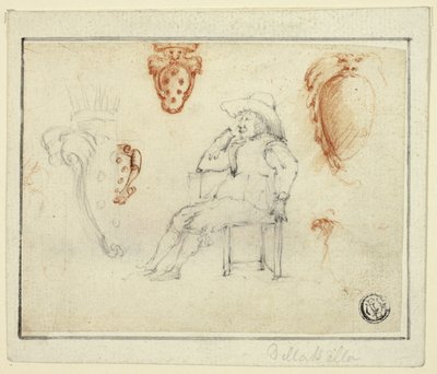 Schizzi di uomo seduto, stemmi dei Medici da Stefano della Bella