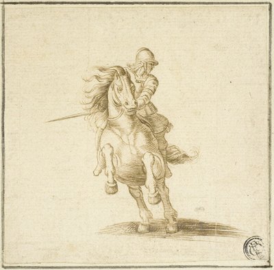 Soldato su cavallo al galoppo da Stefano della Bella