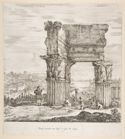 Il Tempio di Vespasiano e il Foro Romano, da Sei grandi vedute, quattro di Roma, e due..., 1656 da Stefano della Bella