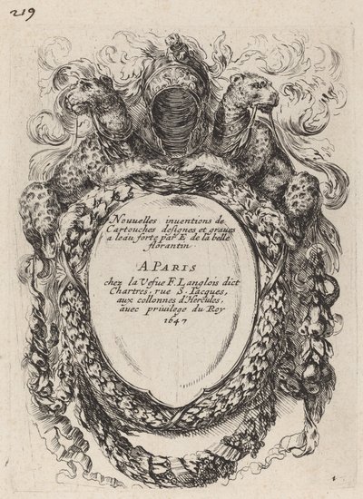 Pagina del titolo per "Nouvelles inventions de Cartouches" da Stefano della Bella