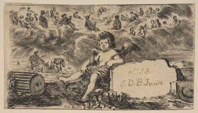 Pagina del titolo: Cupido, da Gioco della Mitologia, 1644 da Stefano della Bella