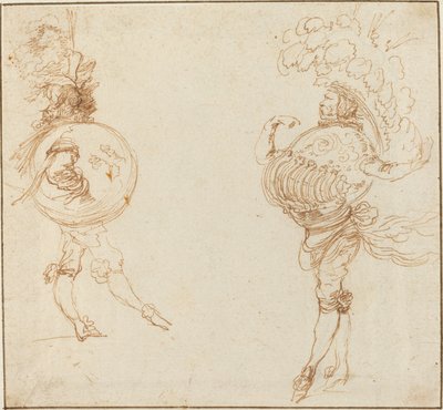 Due uomini in costumi di mascherata: La Terra e un elmo da parata, c. 1645 da Stefano della Bella