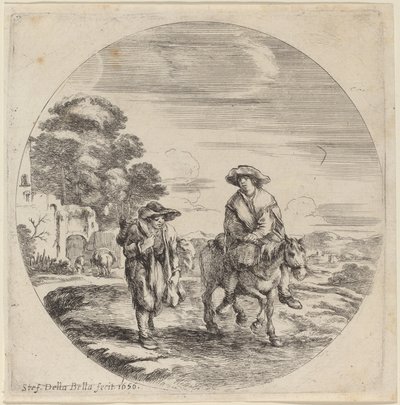 Due contadini che viaggiano in un paesaggio da Stefano della Bella