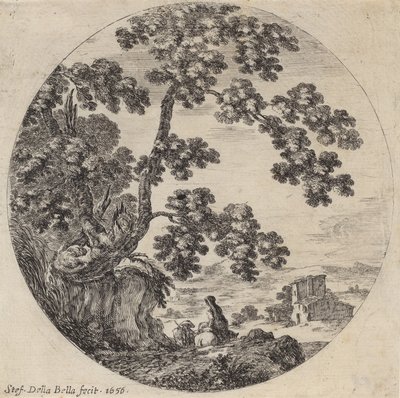 Due viaggiatori che passano vicino a una vecchia quercia da Stefano della Bella
