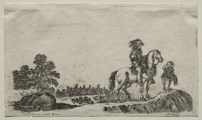 Varie figure e paesaggi: Un cavaliere smarrito chiede la strada da Stefano della Bella