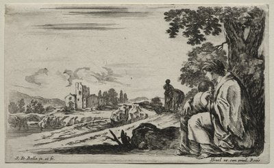 Varie figure e paesaggi: una povera infermiera seduta sotto un albero, 1649 da Stefano della Bella