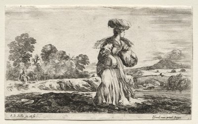 Varie figure e paesaggi: Contadina che porta un cesto sulla testa, 1649 da Stefano della Bella