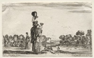 Varie figure e paesaggi: donne che guardano i bagnanti lungo un fiume da Stefano della Bella