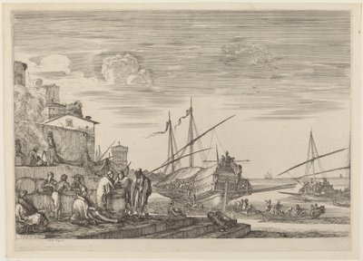 Veduta di diverse case di fronte al porto da Stefano della Bella