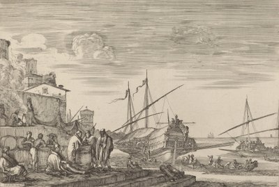 Veduta di diverse case di fronte al porto da Stefano della Bella