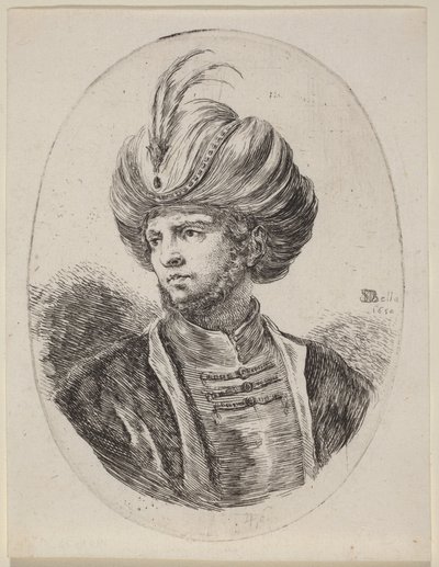 Giovane moro con barba leggera e turbante piumato, rivolto a sinistra da Stefano della Bella