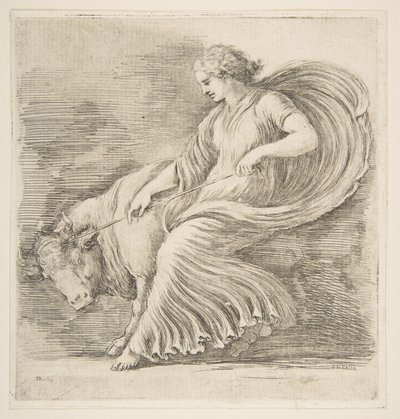 Giovane donna che cerca di fermare un toro, ca. 1660 da Stefano della Bella