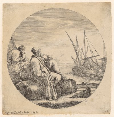 Due commercianti turchi si riposano sulla riva accanto alle barche da Stefano della Bella