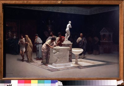 Nel foyer di Mecenate (Caius Cilnius Maecenas) (circa 70 a.C.-8 a.C.). Dipinto di Stepan Vladislavovich Bakalovich (1857-1947). Olio su tela, 45 x 72,7 cm da Stepan Vladislavovich Bakalovich