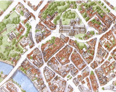 Immagine aerea della città di York (disegnata nel 1996) da Stephen Conlin